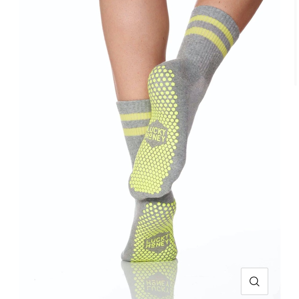 Gray and Yellow Striped Pilates Socks